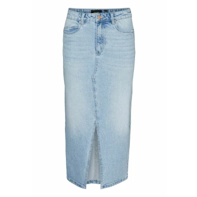 Afbeelding van Vero Moda Vmveri CALF Kokerrok, Dames, Maat: Small, Light blue denim