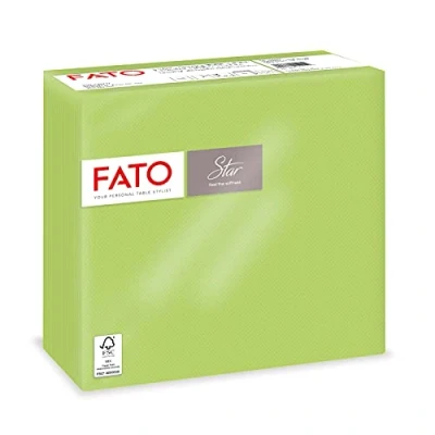 Afbeelding van Fato, Wegwerp papieren servetten, zachtheid en pluizigheid, 40 stuks afmetingen 38 x gevouwen in 4 2 lagen, kleur appelgroen, 100% puur cellulosepapier, FSC gecertificeerd