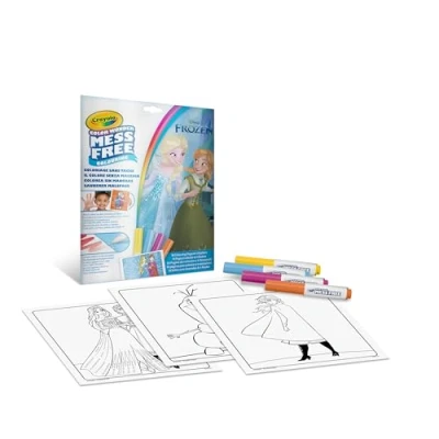 Afbeelding van CRAYOLA Color Wonder, kleurset met 18 schildersjablonen en 4 viltstiften zonder vlekken, motief: de ijskoningin, creatieve activiteit voor kinderen, leeftijd 3,4,5 jaar, code 25 2907