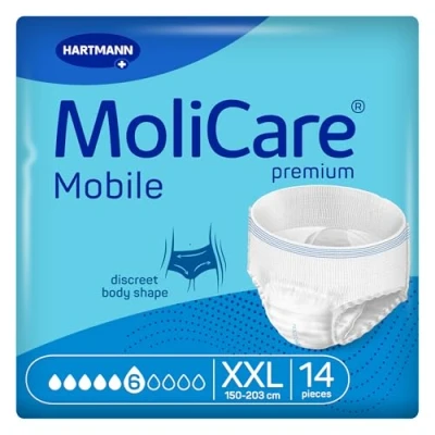 Afbeelding van MoliCare premium Mobile Incontinentiembroek, 6 druppels, maat XXL, voor vrouwen en mannen met gemiddelde incontinentie, extra bescherming tegen lekken, geavanceerde huidbescherming, verbeterde pasvorm