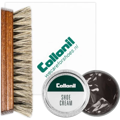 Afbeelding van Collonil Schoenpoets set 3 delig Shoe cream Poetsdoek Borstel Mink Grey