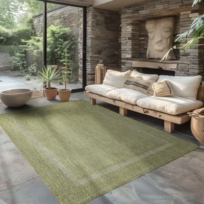 Afbeelding van Buitentapijt Effen Weerbestendig Terras Balkon Tuin Keukentapijt Platgeweven Sisal look, Kleur: Groente, Maat: 160 x 230 cm