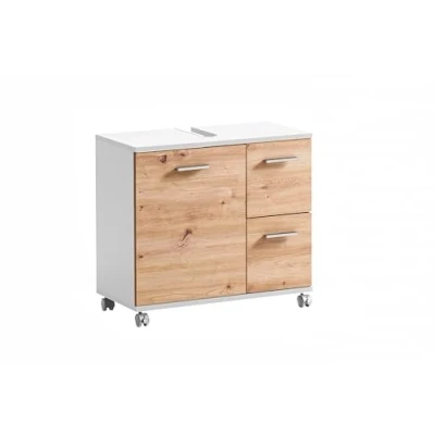 Afbeelding van Schildmeyer Wastafelonderkast Palermo, Breite 65 cm Hoogte 60 cm, metalen grepen, op wieltjes