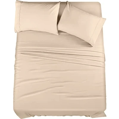 Afbeelding van Utopia Bedding 4 delige microvezel lakenset (beige, volledig)