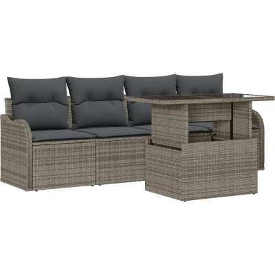 Afbeelding van vidaXL 5 delige Tuin Sofa Set met Kussens Grijs Poly Rattan