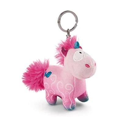 Afbeelding van sleutelhouder eenhoorn Midnight Floral 10cm roze Duurzame metgezel knuffeldierhanger met sleutelhanger voor sleutelkoord, sleutelring en