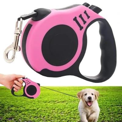 Afbeelding van CINY Intrekbare Hondenriem Uitschuifbare 5 m, Automatische Telescopische Kleine En Middelgrote Hond, Kat Trekkabel, Klitvrij, Eenvoudig Te Remmen Vergrendelen Met Één Knop, roze