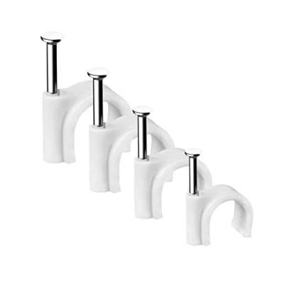 Afbeelding van Abnii Kabelclips, 400 stuks sterke nagels duurzaam wit rond, 4 maat 4mm 6mm 8mm 10mm, kabelhouder beheer draad netjes clips