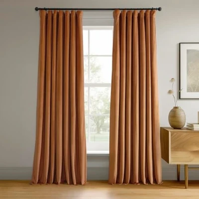 Afbeelding van HPD Signature Gordijnen, fluweel, thermische verduisteringsgordijnen, voor woonkamer, 244 cm lang (1 paneel), roedezak, isolerend, raamgordijnen, 127 x (b l), oranje (Burnt Pumpkin)