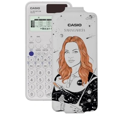 Afbeelding van Casio FX 991SP CW Wetenschappelijke rekenmachine met Sara Garcia, geïllustreerd door Herranz, aanbevolen voor het Spaanse en Portugese cv, 5 talen, meer dan 560 functies, zonne energie, wit