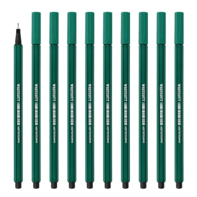Afbeelding van Westcott fineliner groen, 10 stuks, verpakking van premium met 0,4 mm lijndikte, nauwkeurige lijngeleiding, metalen punt, sneldrogende inkt op waterbasis, E 737791 00