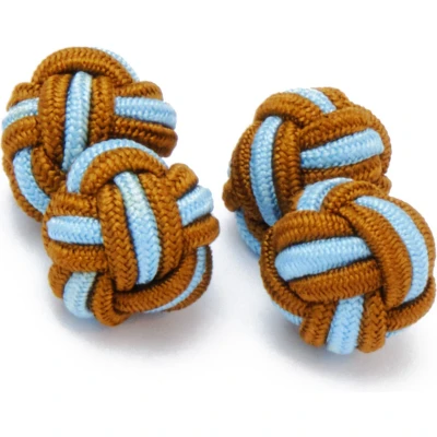 Afbeelding van Manchetknopen Zijden Knoop met Blauw en Bruin