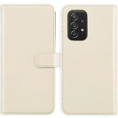 Afbeelding van Samsung Galaxy A53 Hoesje Echt leder Selencia Bookcase Beige Telefoonhoesje