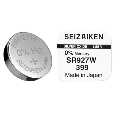 Afbeelding van 1 x Seizaiken 399 SR927W AG7 SR57 Zilveroxide 0% Mercury Horloge Batterij.
