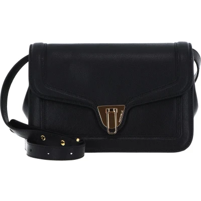 Afbeelding van COCCINELLE Leren Schoudertas Marvin Twist Textured Handbag Noir Zwart