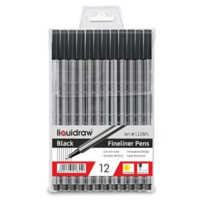 Afbeelding van Liquidraw 12 Zwarte Fineliner Pennen Set Fine Point 0.4mm Fineliners Zwart Gekleurde Voor Kunstenaars, Architecten, Technische Tekenen, Handschrift, Kalligrafie, Schetsen &amp; Illustraties
