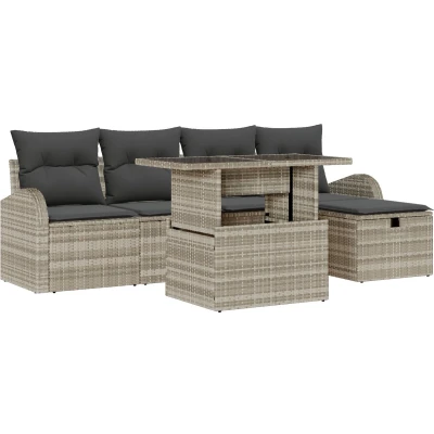 Afbeelding van vidaXL 6 delige Tuin Sofaset met Kussens Lichtgrijs Poly Rattan