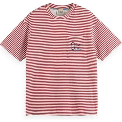 Afbeelding van Scotch &amp; Soda Relaxed FIT Pocket Tshirt print, Heren, Maat: Small, Roadside red