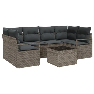 Afbeelding van vidaXL 7 delig tuinsofa set met kussens grijs poly rattan, 2 persoons rattan