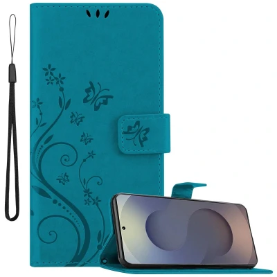 Afbeelding van Cadorabo Hoesje geschikt voor Samsung Galaxy S25 Ultra in BLOEMEN BLAUW Beschermhoes bloemmotief met magnetische sluiting, standfunctie en kaartsleuven Book Case Cover Etui