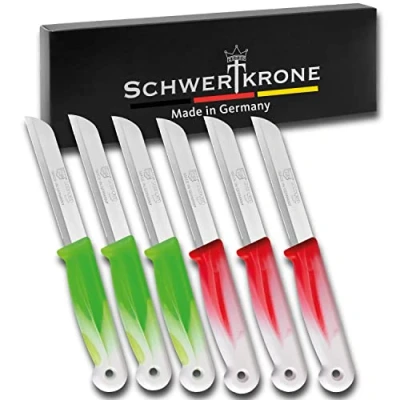 Afbeelding van Schwertkrone Solingen Keukenmessen, gekarteld, messenset, groentemes, scherp getand, schilmes, fruitmes, universeel mes, bandstaal, 8,5 cm lemmet