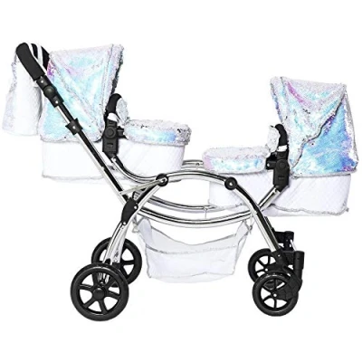 Afbeelding van Roma Amy Childs Polly Sparkle Dubbele Twin Dolls Kinderwagen 2 in 1 &amp; Reiswieg Zeemeermin 3 16 jaar