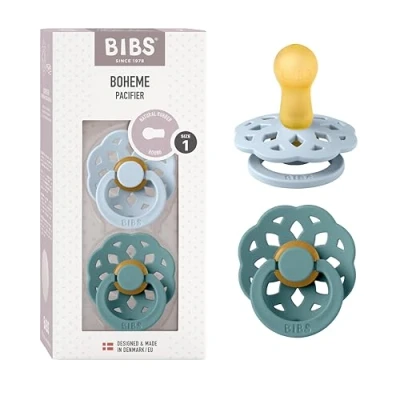Afbeelding van BiBS Boheme Pacifier Stage 1 Fopspeen 2 stuks Baby Blue / Island Sea