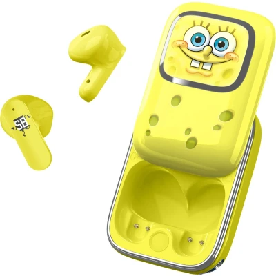 Afbeelding van Sponge Bob TWS earpods slide open oplaadcase met LED verlichting touch control extra eartips