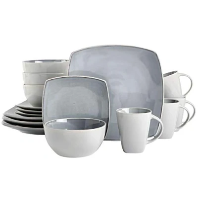 Afbeelding van Gibson Elite Soho Lounge Reactive Glaze Steengoed Servies Set, Service voor 4 (16st), Tweekleurig Grijs