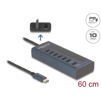 Afbeelding van Delock USB 10 Gbps Hub mit 7 Type C™ Ports davon 6 x Datenport +