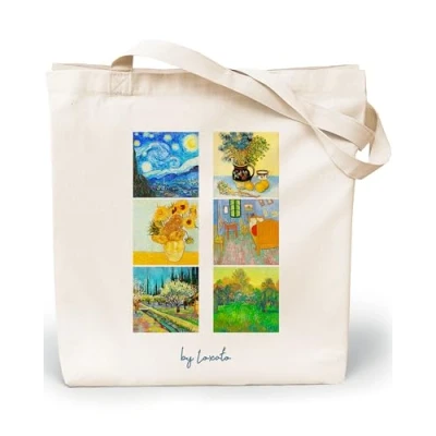 Afbeelding van Loxato stoffen zak bedrukt, tas, bedrukte 100% katoenen 35 x 42 8 cm (b h d), draagtas, canvas 220 g/m2, jute met print, boodschappentas lang hengsel 70 cm, boodschappenzak