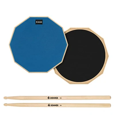 Afbeelding van Donner Drum oefenpad, 12 inch stille praktijk drumpad 2 zijdig met drumstokken, blauw