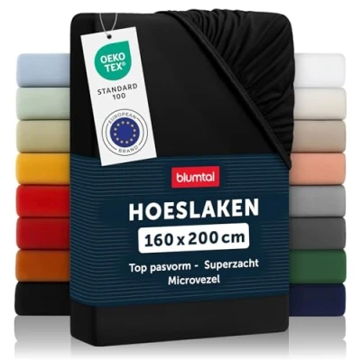 Afbeelding van Blumtal Hoeslaken Microvezel 160 x 200 cm Oeko Tex gecertificeerd tot 25 Matrashoogte Zwart