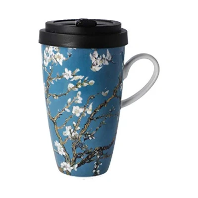Afbeelding van Goebel Coffee to go beker Vincent van Gogh &quot;Amandelbloesem blauw&quot; porselein met een afneembare deksel, 500 ml