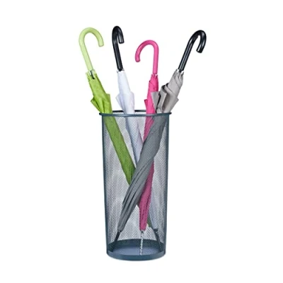 Afbeelding van Relaxdays paraplubak, staal, HxØ: 50 x 26 cm, ronde parapluhouder voor wandelstokken &amp; paraplu&#039;s, mesh design, antraciet