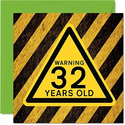 Afbeelding van Leuke 32e verjaardagskaarten voor mannen vrouwen Waarschuwing Happy Birthday Card papa mama zoon dochter broer zus oom tante neef, 145 mm x grappige humor grap wenskaarten