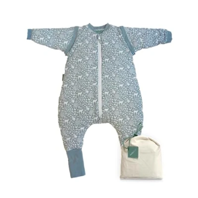 Afbeelding van molis &amp; co. Babyslaapzak met voeten, afneembare mouwen en sokken 2,5 TOG. Afmetingen: 100 cm (4 jaar). Ideaal voor het overgangsseizoen de winter. Woodland. 100% katoen, Oeko Tex gekeurd.