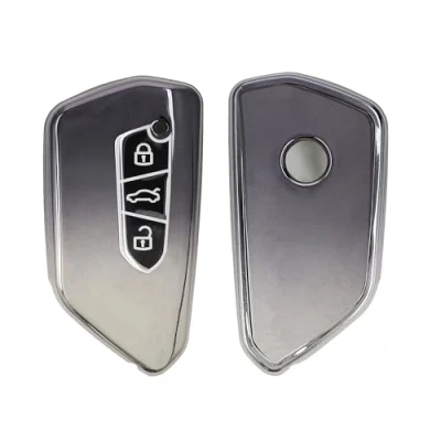 Afbeelding van kwmobile autosleutel hoesje geschikt voor VW Golf 8 3 knops hoes TPU behuizing Beschermende auto sleutel case Sleuteletui in donkergrijs / zilver