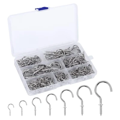 Afbeelding van LUOGE 160 stuks schroefhaken, schroefbare haken met schroefdraad, cup haakschroef houten draad, vernikkeld metalen om te schroeven, 7 maten (zilver)
