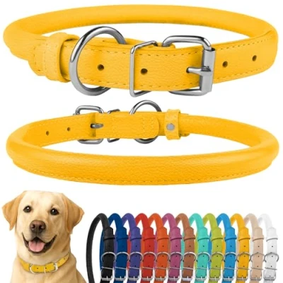Afbeelding van CollarDirect Opgerolde lederen halsband, zachte gewatteerde ronde puppyhalsband, handgemaakte echt halsband hond kleine grote halsbanden zwart roze rood paars blauw (geschikt voor 16&quot; 20&quot; nek,