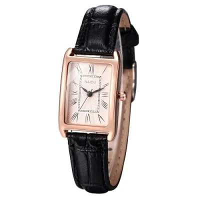 Afbeelding van JewelryWe Dameshorloge leer rechthoekig horloge: vintage analoog kwarts polshorloge dames bruin PU lederen armband klein horloge met Romeinse cijfers wijzerplaat &amp; zilveren rechthoekige behuizing,