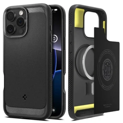 Afbeelding van Apple iPhone 16 Pro Max MagSafe Hoesje Siliconen en TPU (zacht) Spigen Softcase/Backcover Zwart Telefoonhoesje Shockproof/Valbescherming