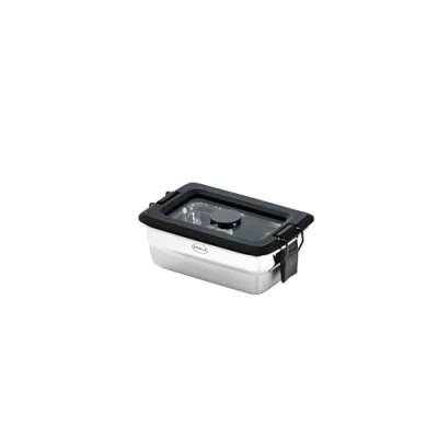 Afbeelding van RÖSLE Snackset FLEXX 2GO 0,25 L hoekig met glazen deksel en clips, roestvrij staal, zilverkleurig/zwart