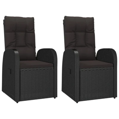 Afbeelding van Tuinstoelen 2 st verstelbaar met kussens poly rattan zwart