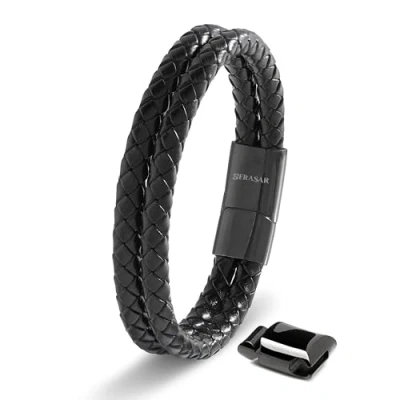 Afbeelding van SERASAR Leren Armband Heren [Double] Zwart 23cm Cadeau Idee Vriendje