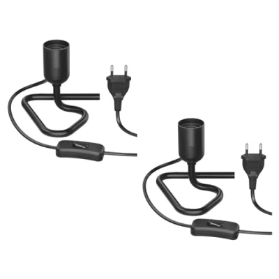 Afbeelding van ledscom.de 2 stuks Tafellamp/Lampfitting/Driehoekige voet TRIN, schakelaar, aluminium, kunststof, zwart, 1x E27 max. 60W