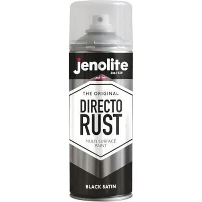 Afbeelding van JENOLITE Directorust Satijnverf ZWART Multi oppervlak Hout, metaal, kunststof, keramiek en verroeste oppervlakken 400 ml RAL 9005