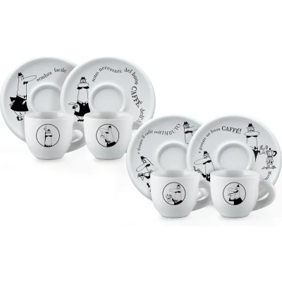 Afbeelding van Bialetti koffiekop met schotel porselein set van 4
