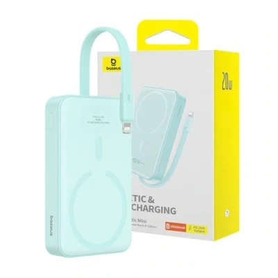 Afbeelding van Baseus 10.000 mAh Powerbank Zwart Fast Charge 20W Lightning &amp; USB C met MagSafe Compact Reisformaat Geintegreerde Kabel