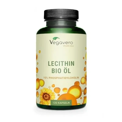Afbeelding van Vegavero BIOLOGISCHE Lecithine capsules 1800 mg Zonnebloemlecithine VEGANISCH Koudgeperst 15% Fosfatidylcholine geen sojalecithine 120